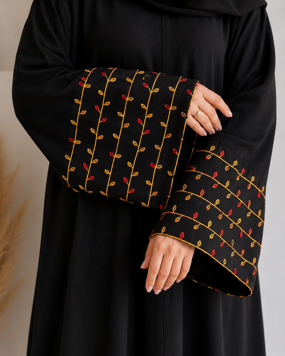 Geometric embroidery abaya