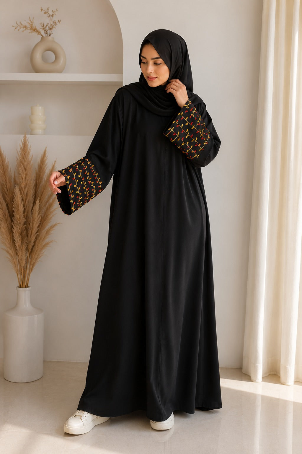 Geometric embroidery abaya