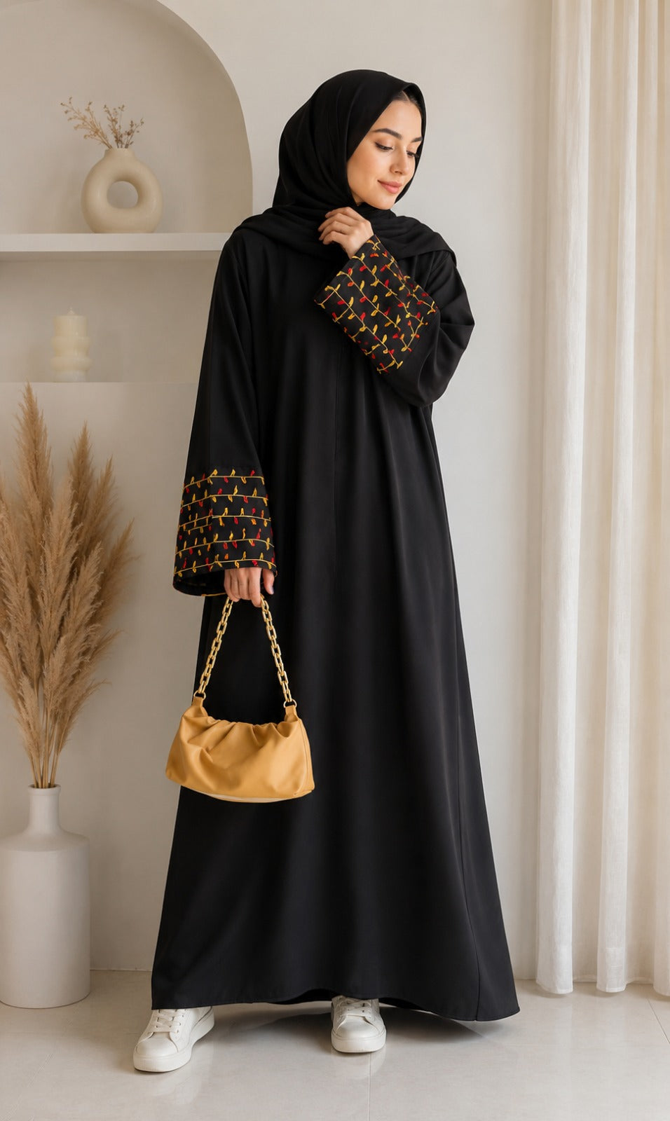 Geometric embroidery abaya