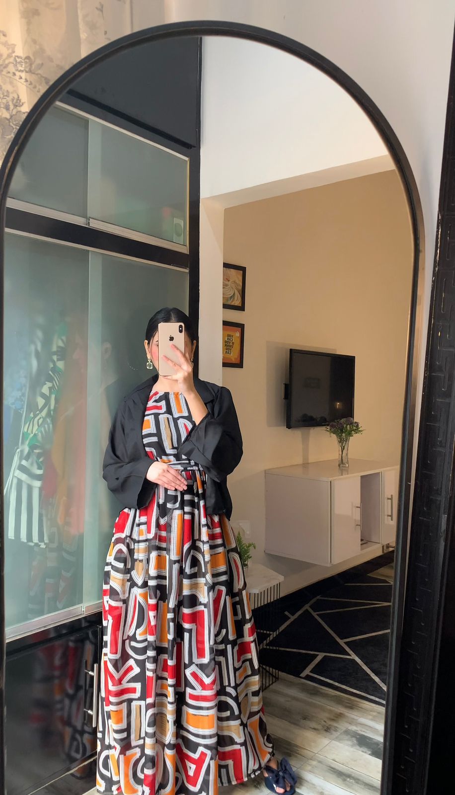 Vibrant Abstract Maxi with Cropped Black Coati