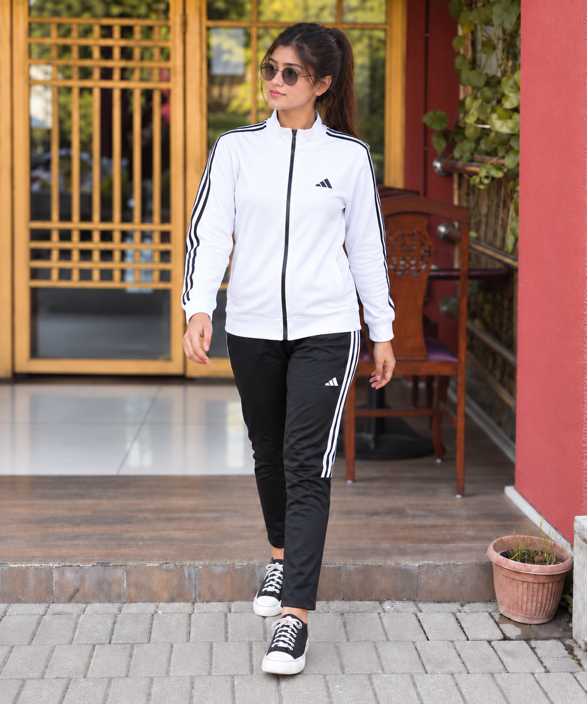Aero Stripe Trackset — Naila walking view