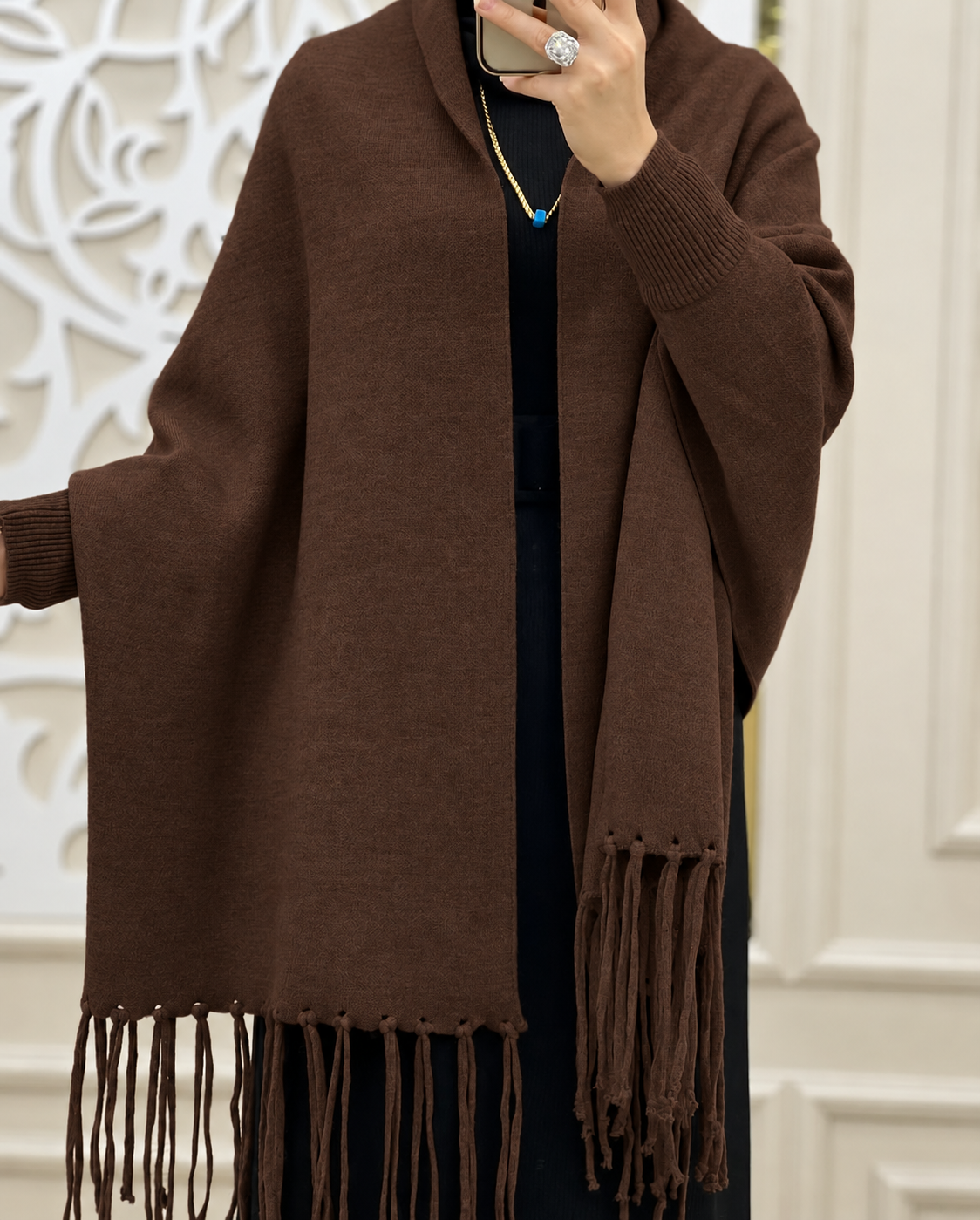 BADAM Winter Shawl — Chocolate Brown — close shot