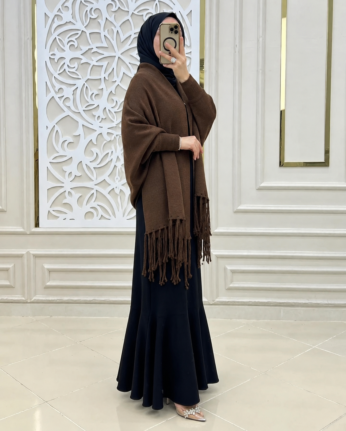 BADAM Winter Shawl — Chocolate Brown — side shot