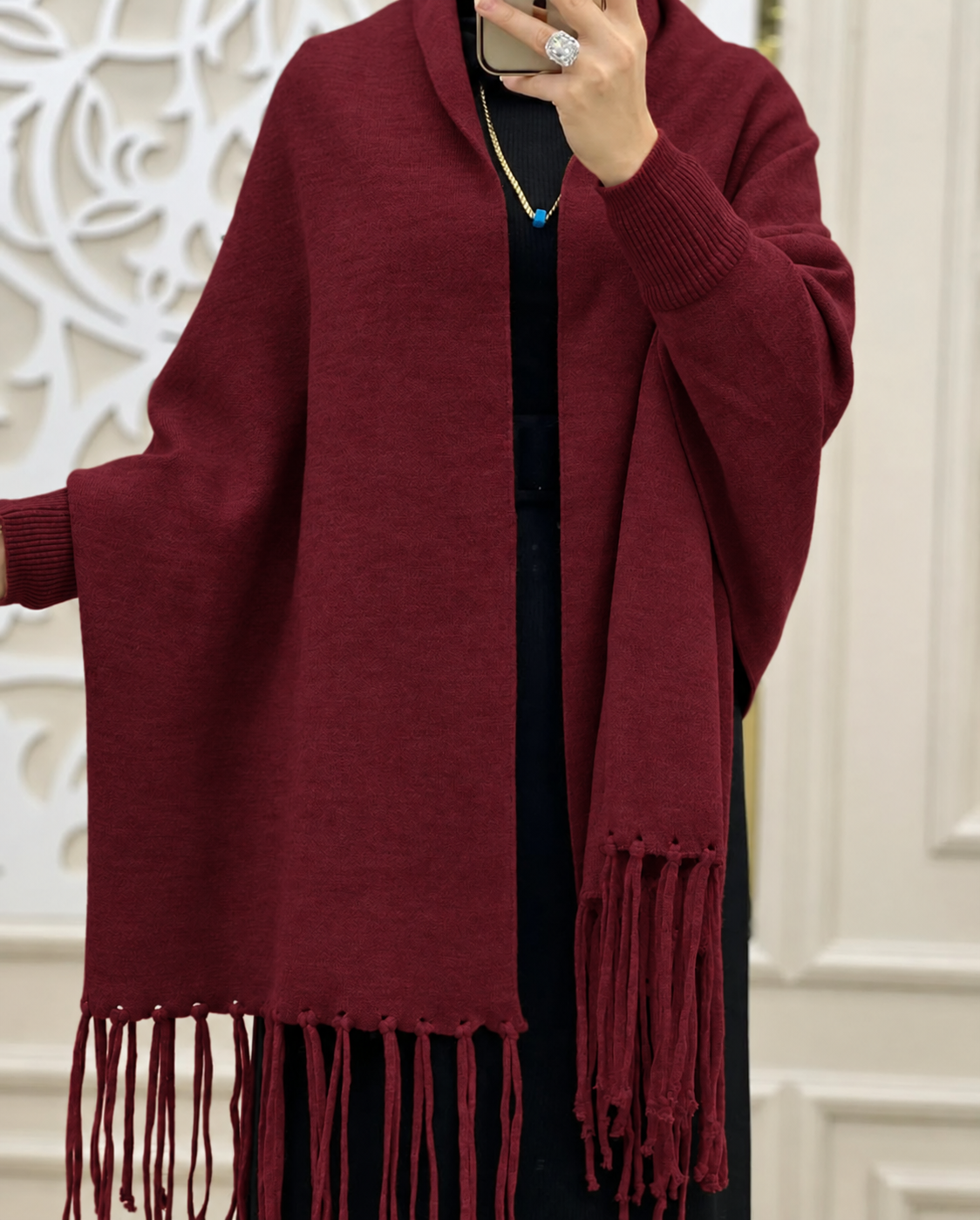 BADAM Winter Shawl — Maroon — close shot