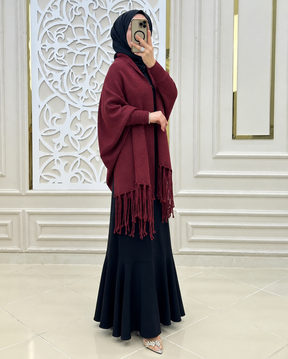 BADAM Winter Shawl — Maroon — side shot