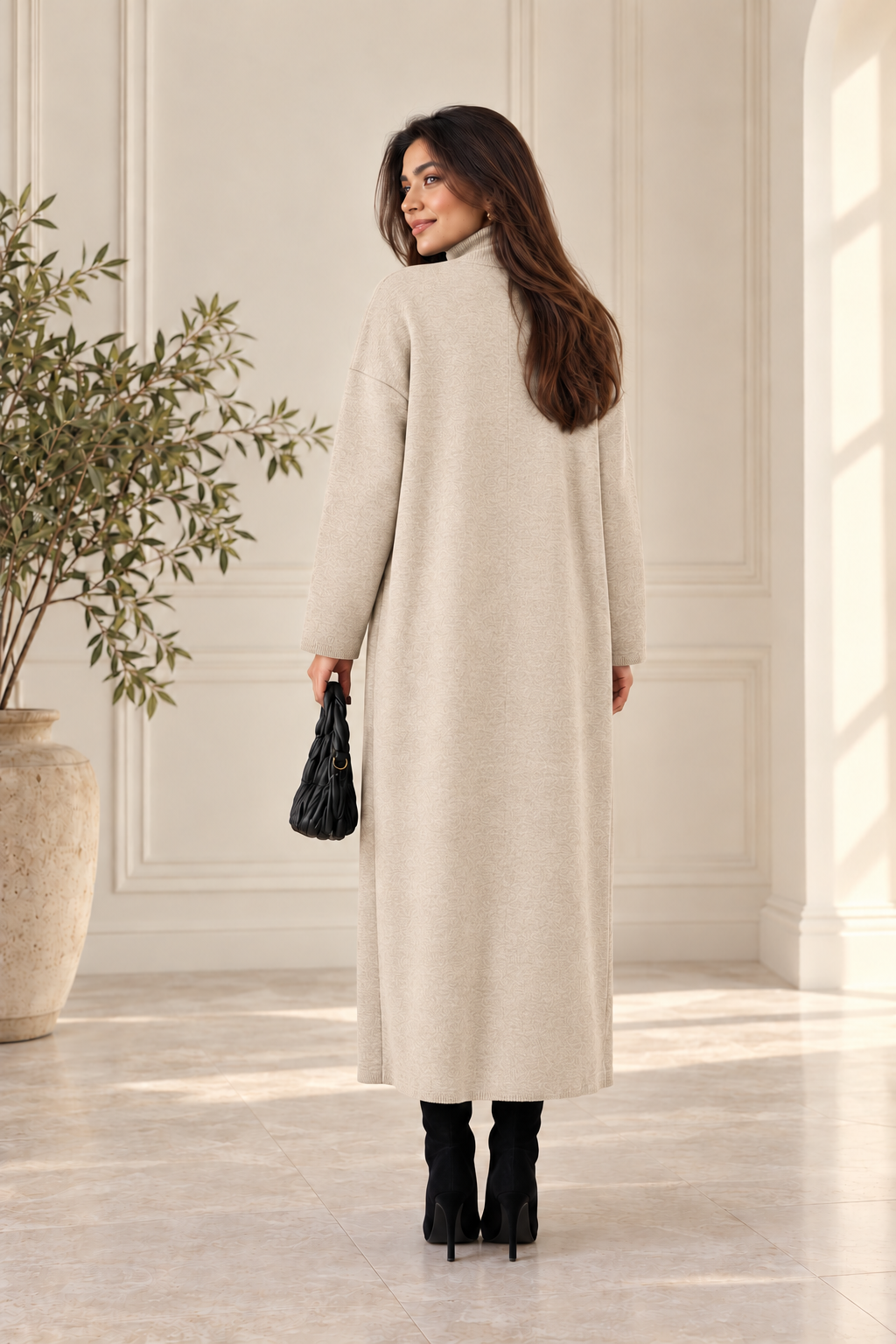 2-Piece Winter Co-ord Set – Long Shrug & Knitted Turtleneck Dress
