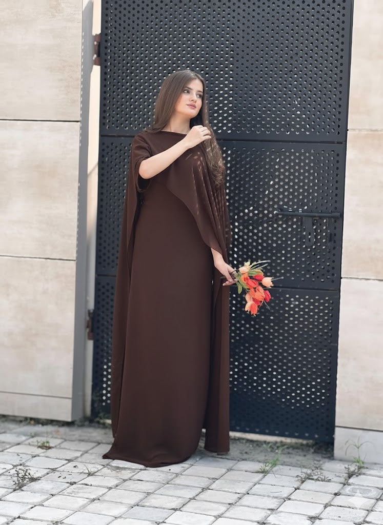 Graceful Cape Shawl Dress BROWN