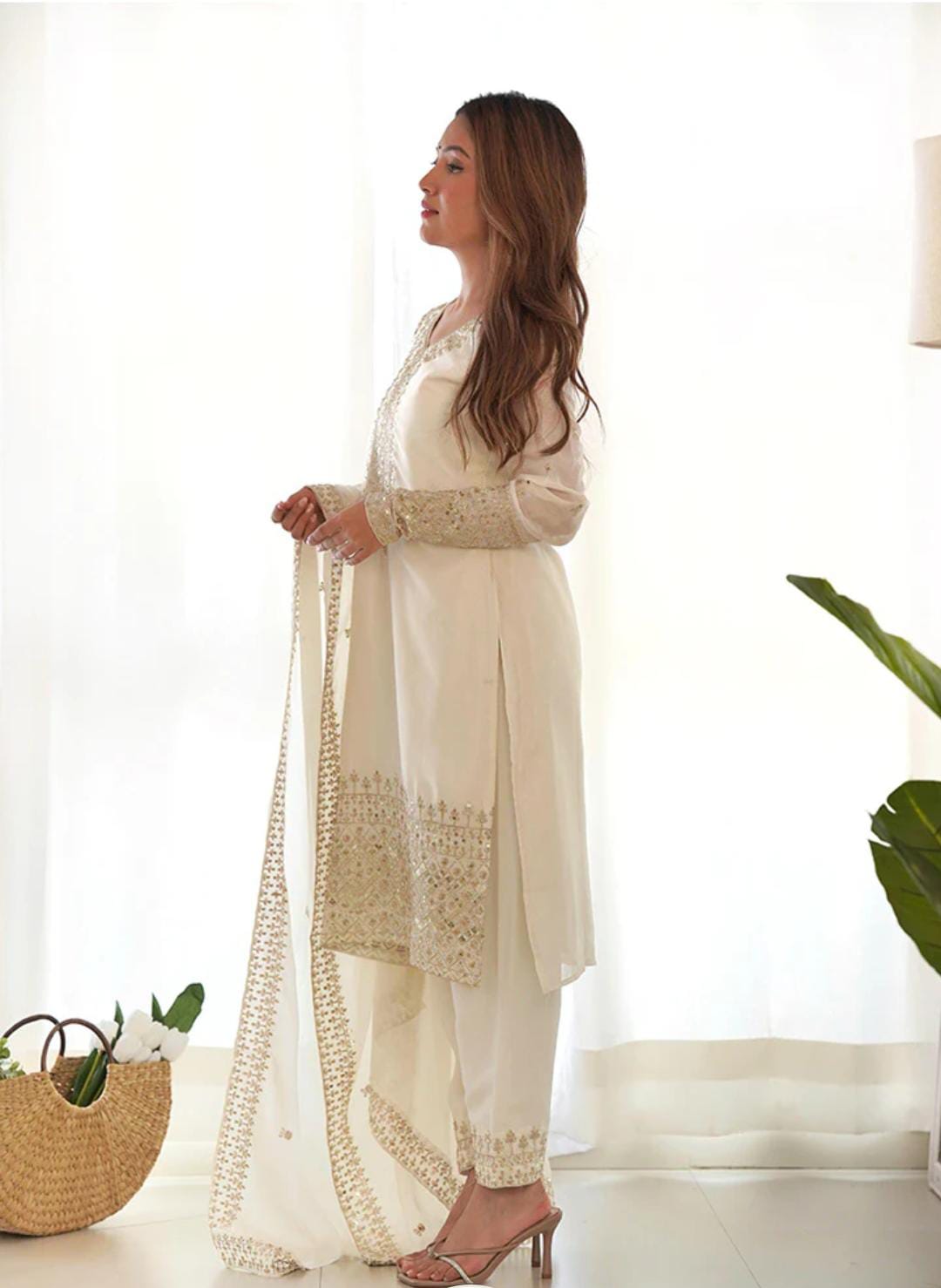 Badam sitara chiffon 3 piece