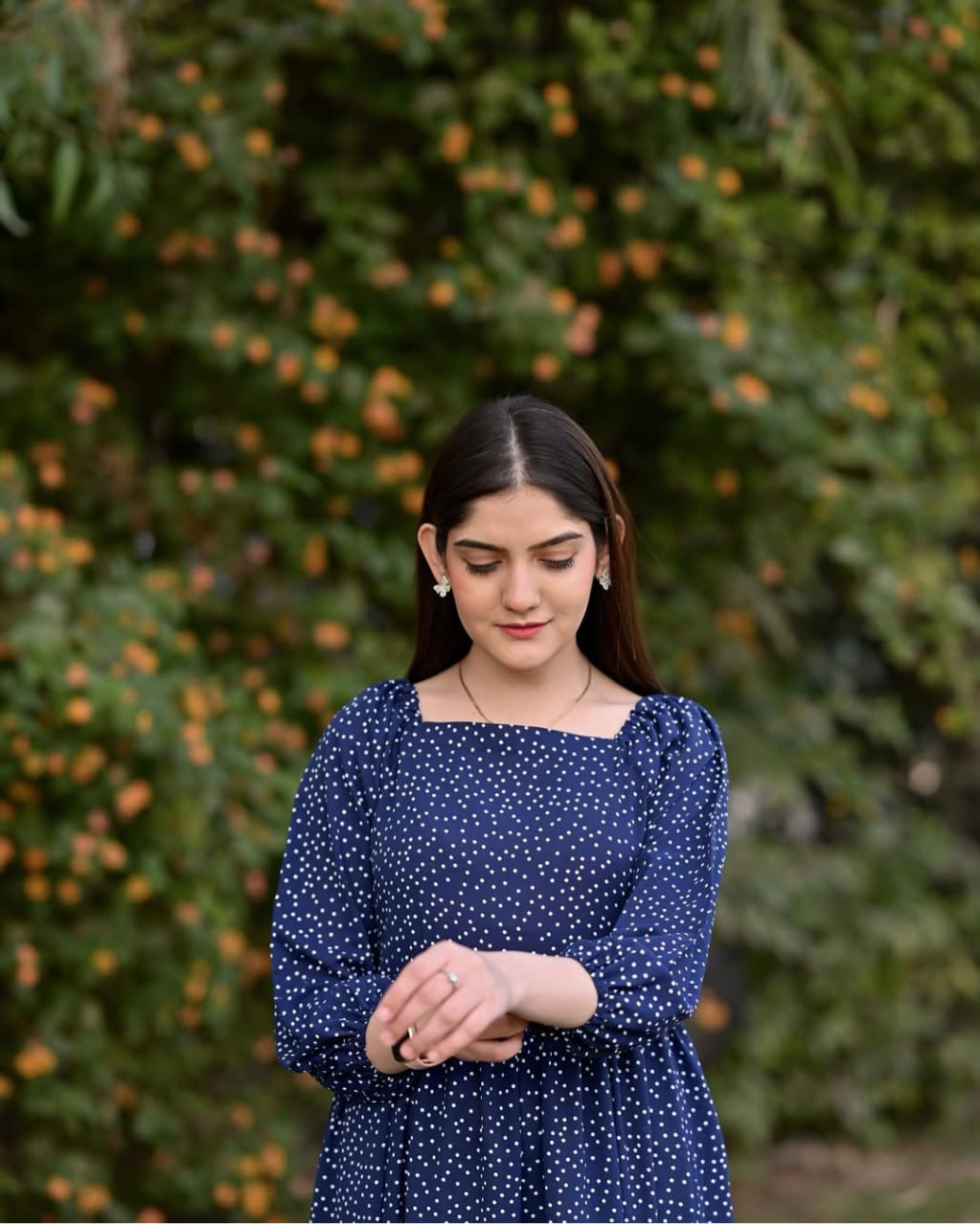 Navy Blue Polka Floral