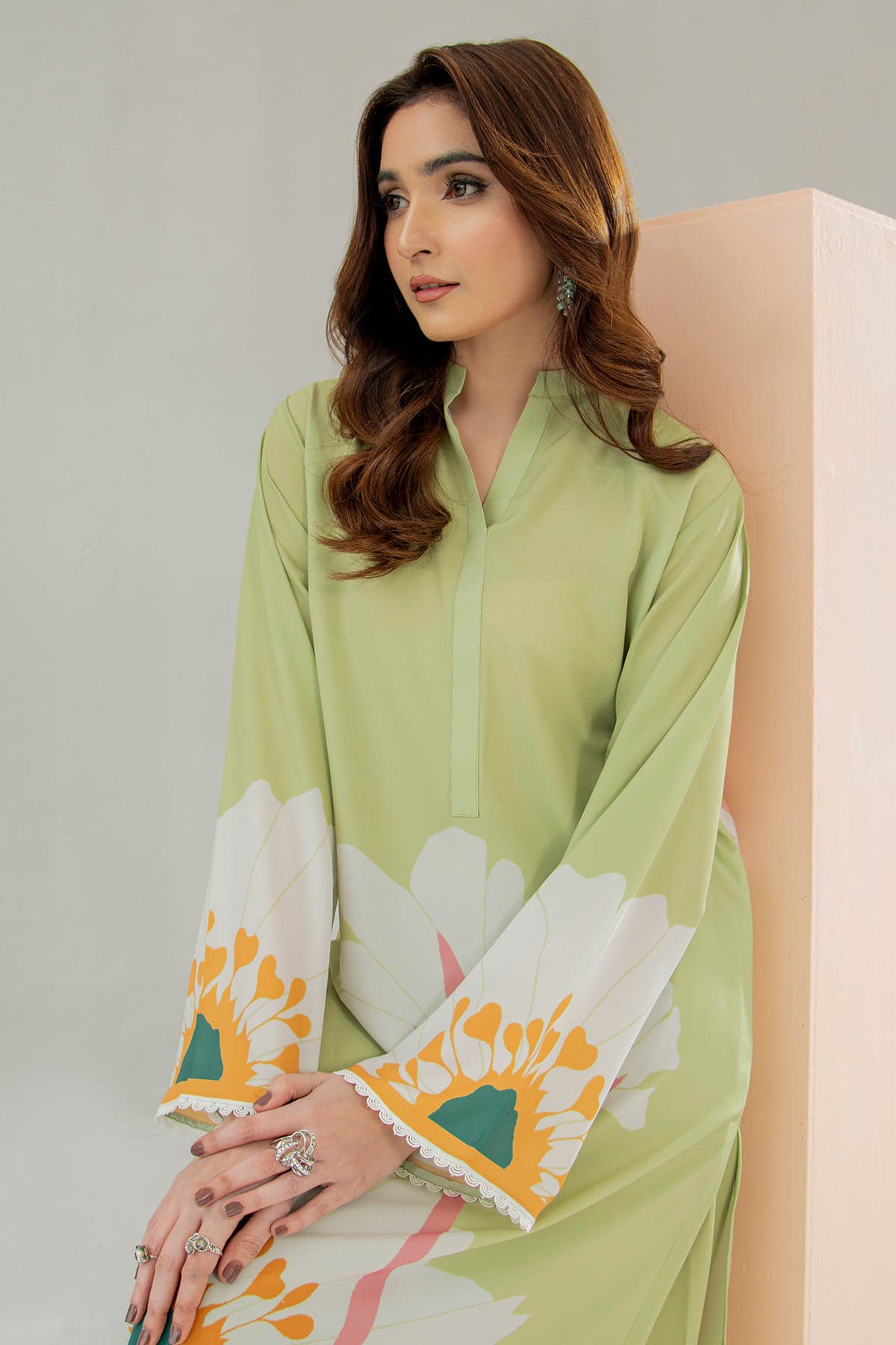 Gul-e-Mehak – Lime Floral Long Dress