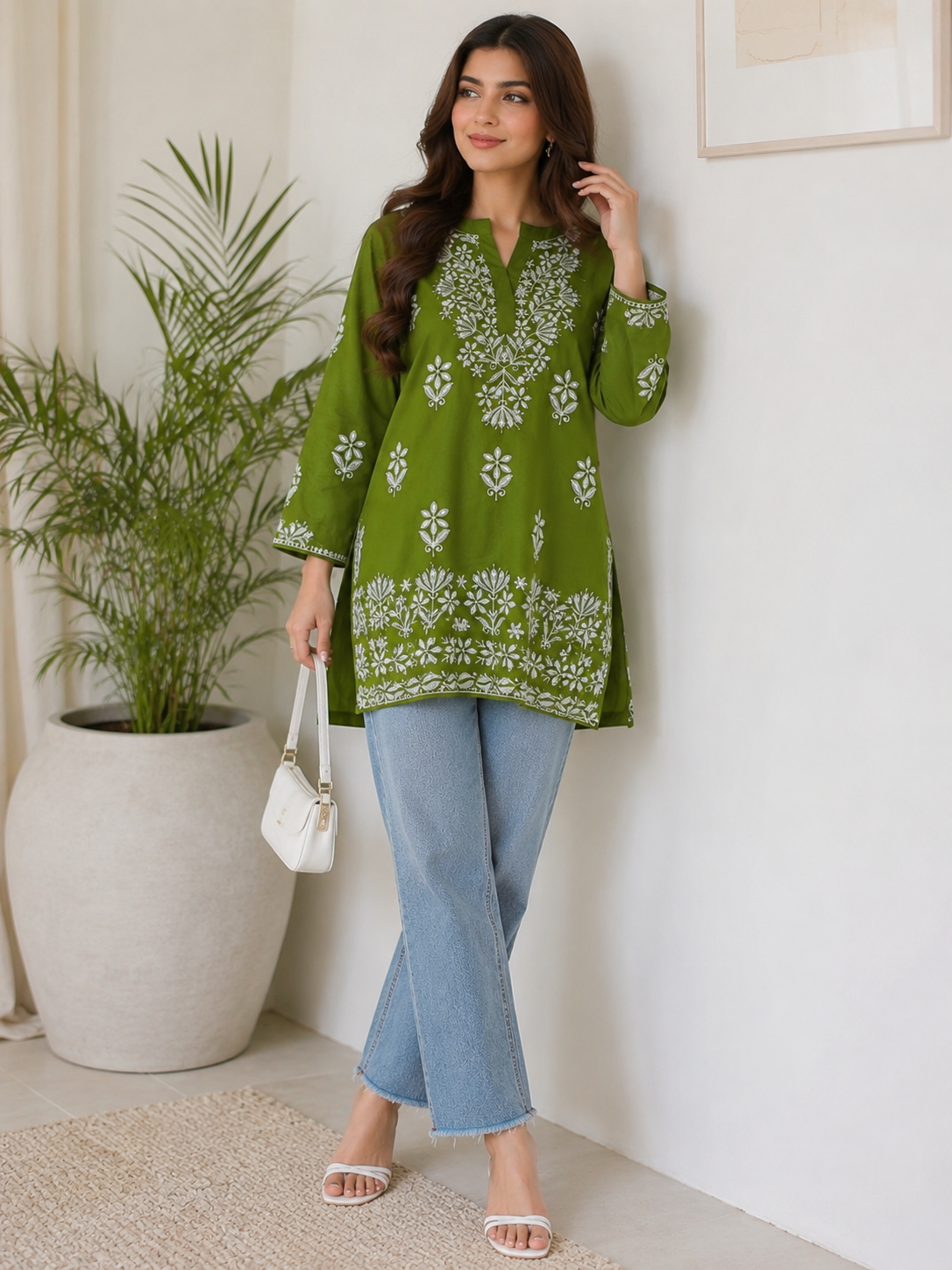 OLIVE INDIAN KURTIE