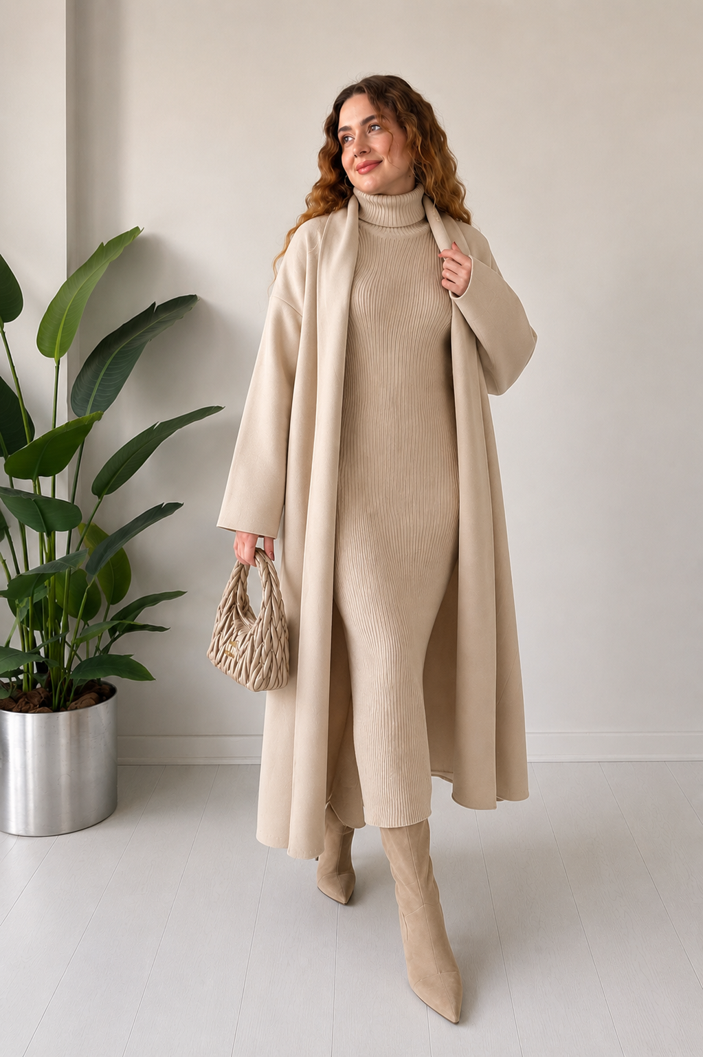 2-Piece Winter Co-ord Set – Long Shrug & Knitted Turtleneck Dress