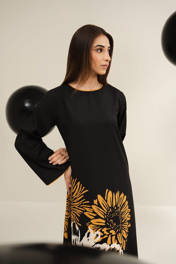 Elegant Black Floral Long Dress