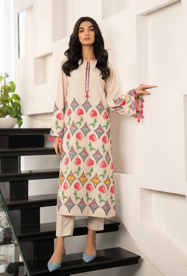 Printed Cream Floral Long 2pcs