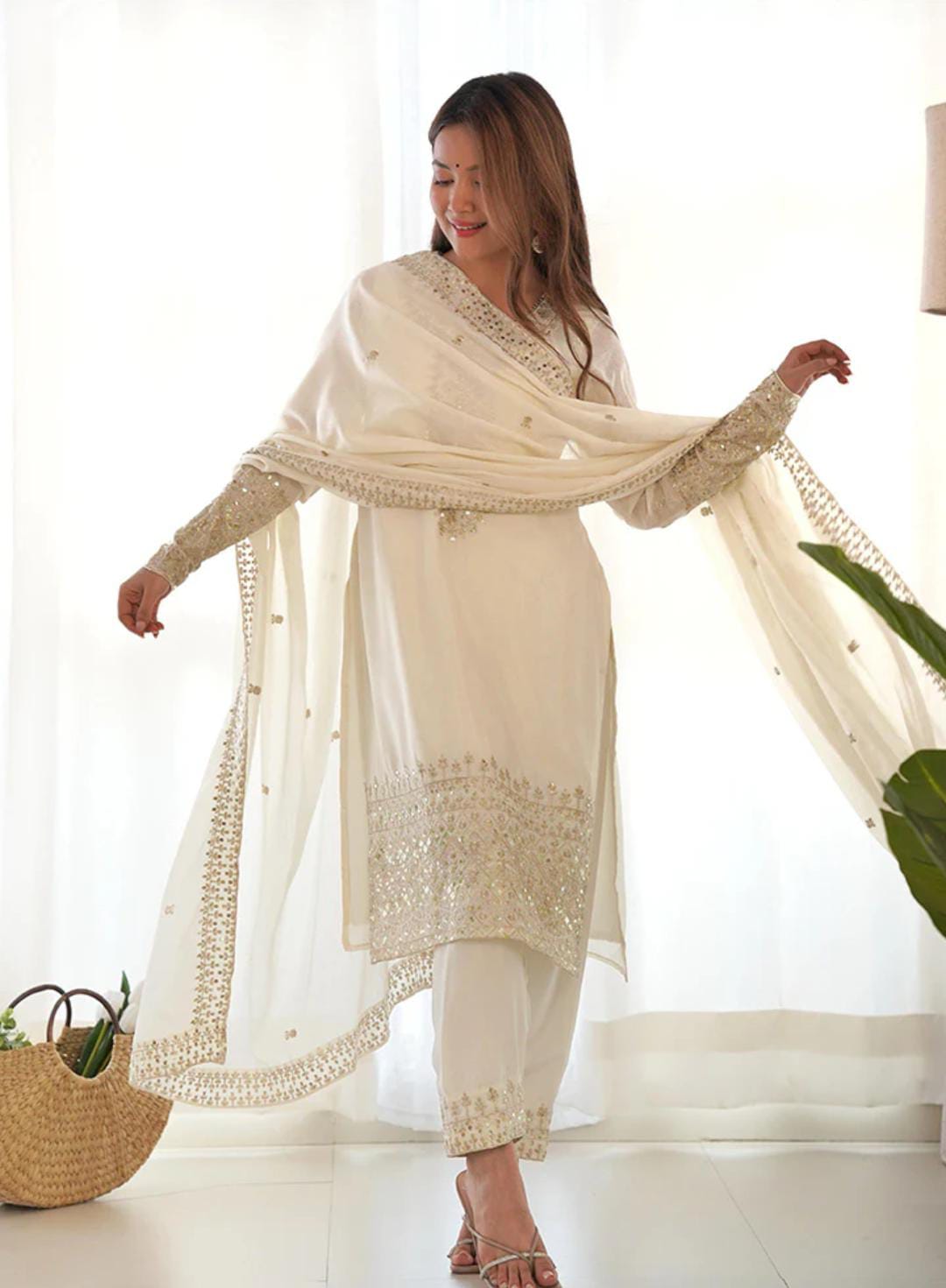 Badam sitara chiffon 3 piece