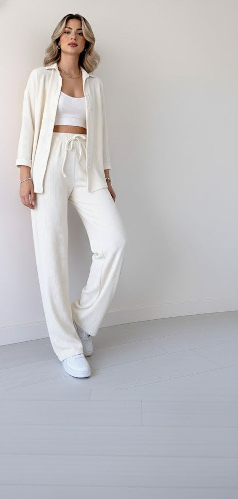 The Comfort Chic Ribbed Co-ord Set - Button-Down Shirt & Relaxed Pants