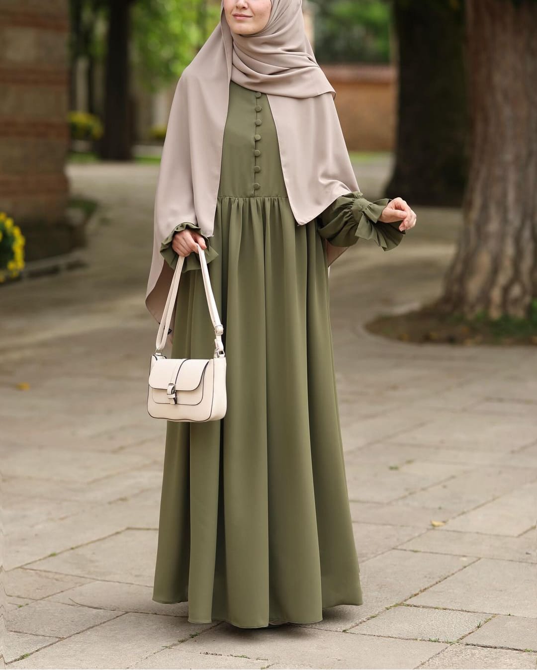 Olive Green Abaya With Stoller