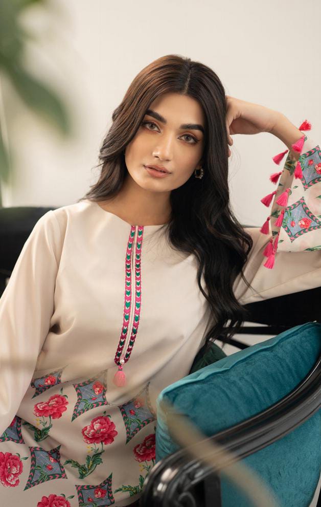 Printed Cream Floral Long 2pcs