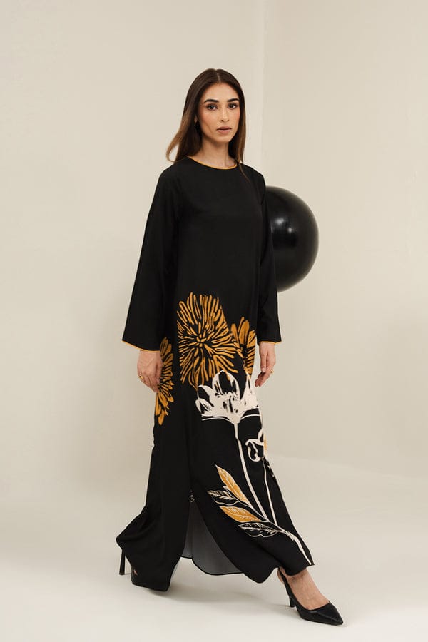 Elegant Black Floral Long Dress