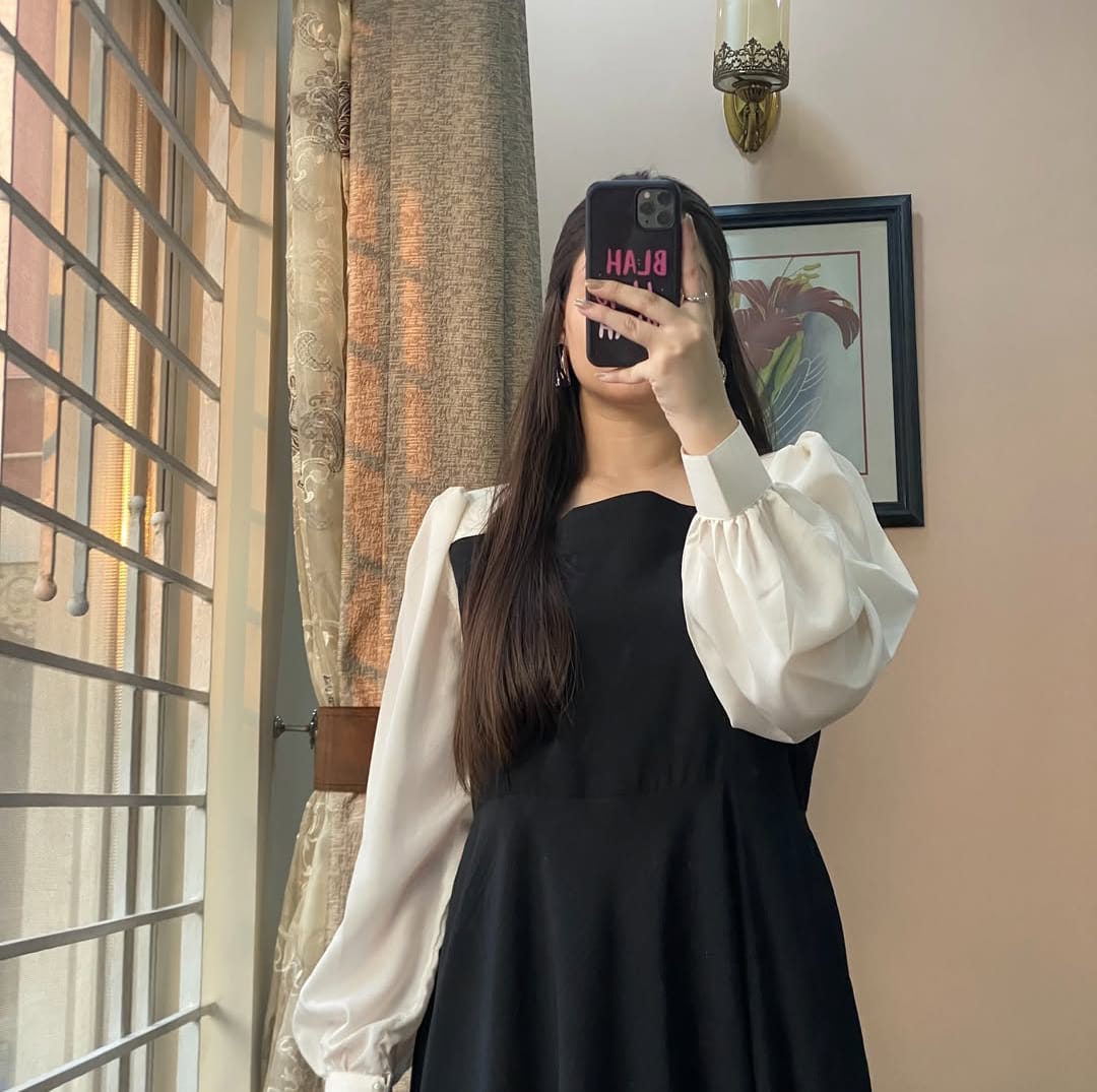 Classic Black Maxi Dress with Elegant White Chiffon Sleeves