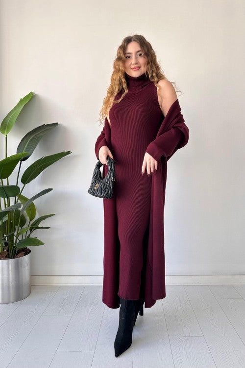 2 piece winter dress Streetwear Two Piece Dress Women Autumn Winter Sweater Wool Knee-Length Dresses With Belt Plus Size Elegant Party Dress Vestidos Black-S