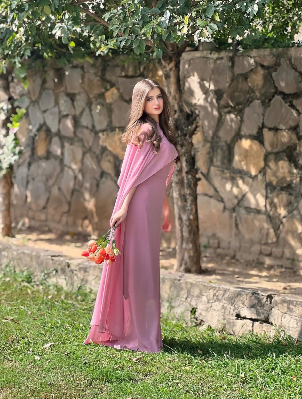 Graceful Cape Shawl Dress PINK