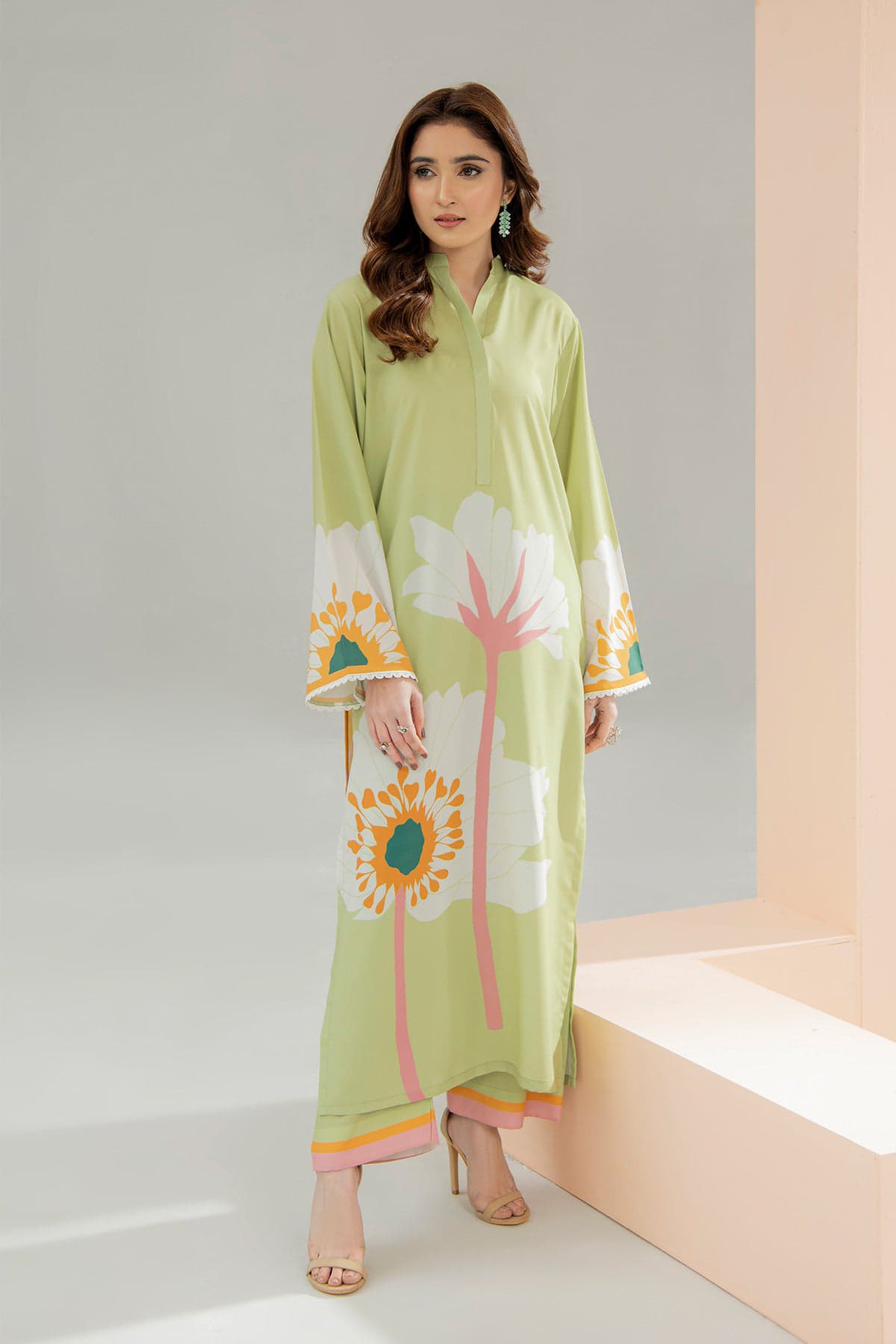 Gul-e-Mehak – Lime Floral Long Dress