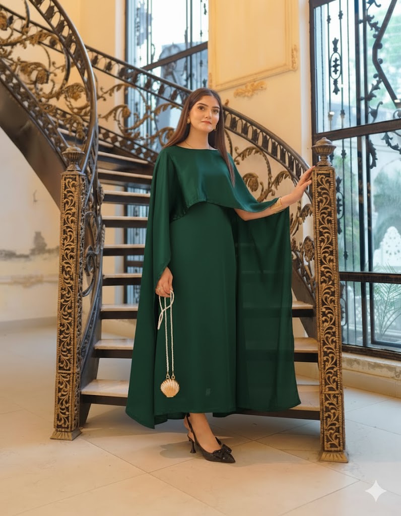 BADAM DARKGREEN CAPE GOWN