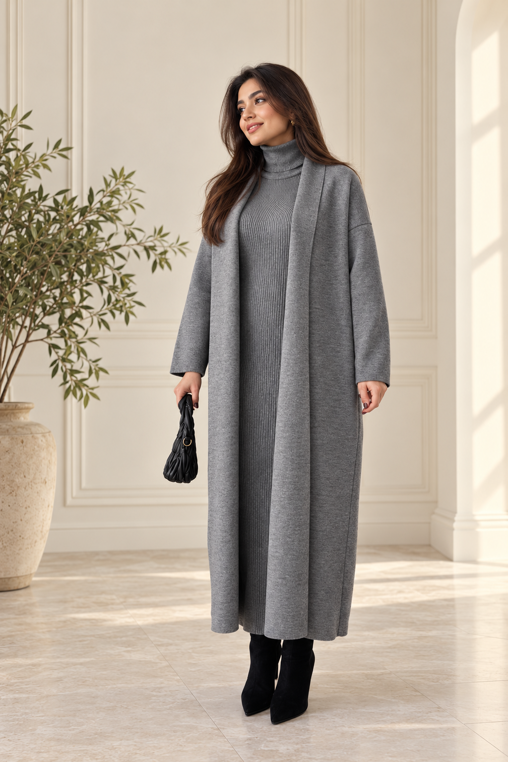 2-Piece Winter Co-ord Set – Long Shrug & Knitted Turtleneck Dress