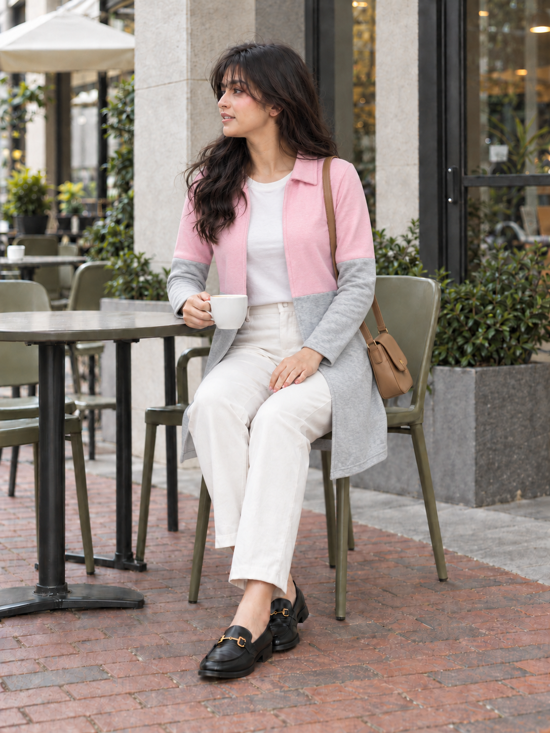 Horizon Duo Coat Pink/Grey seated view