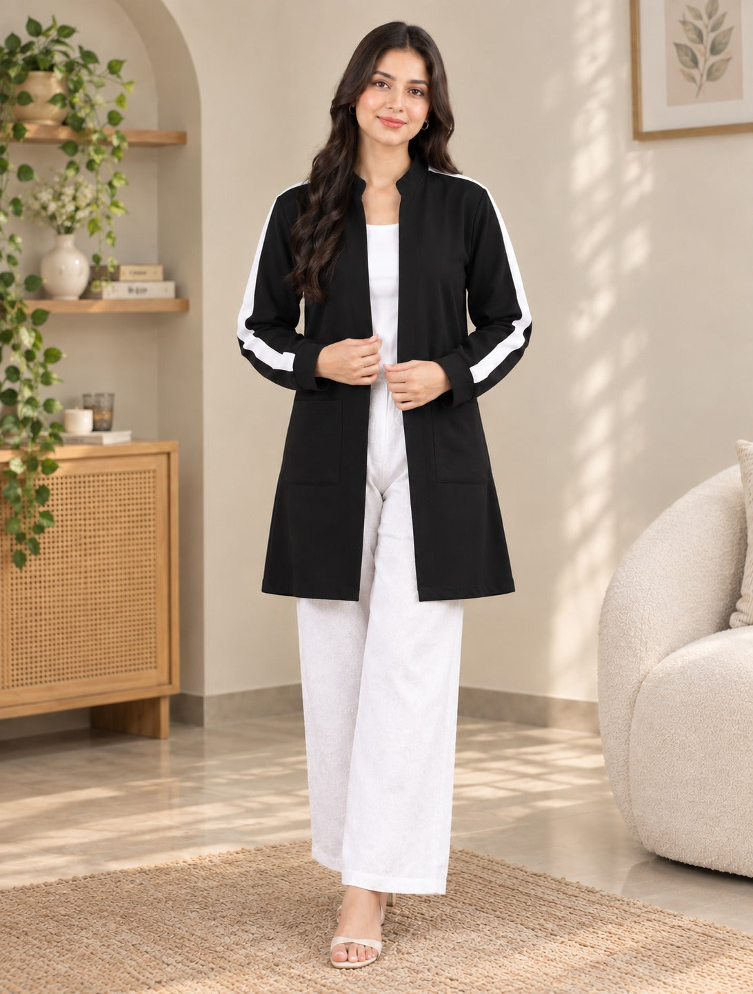 Linea Stripe Coat — Black — front