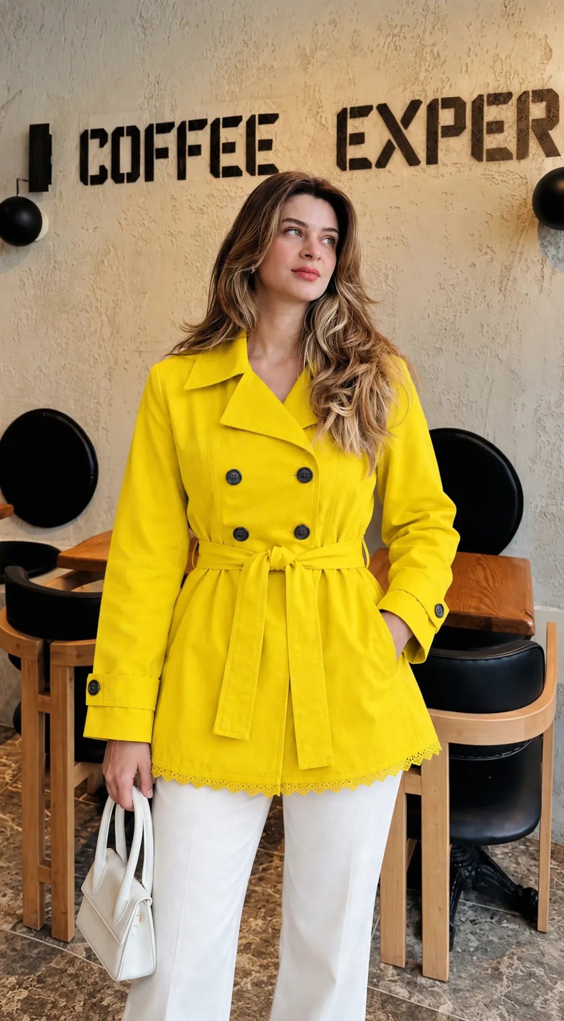 Marigold Belted Coat in yellow, alternate view