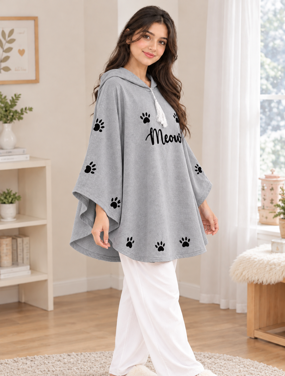 Meow Cozy Poncho — Grey — side