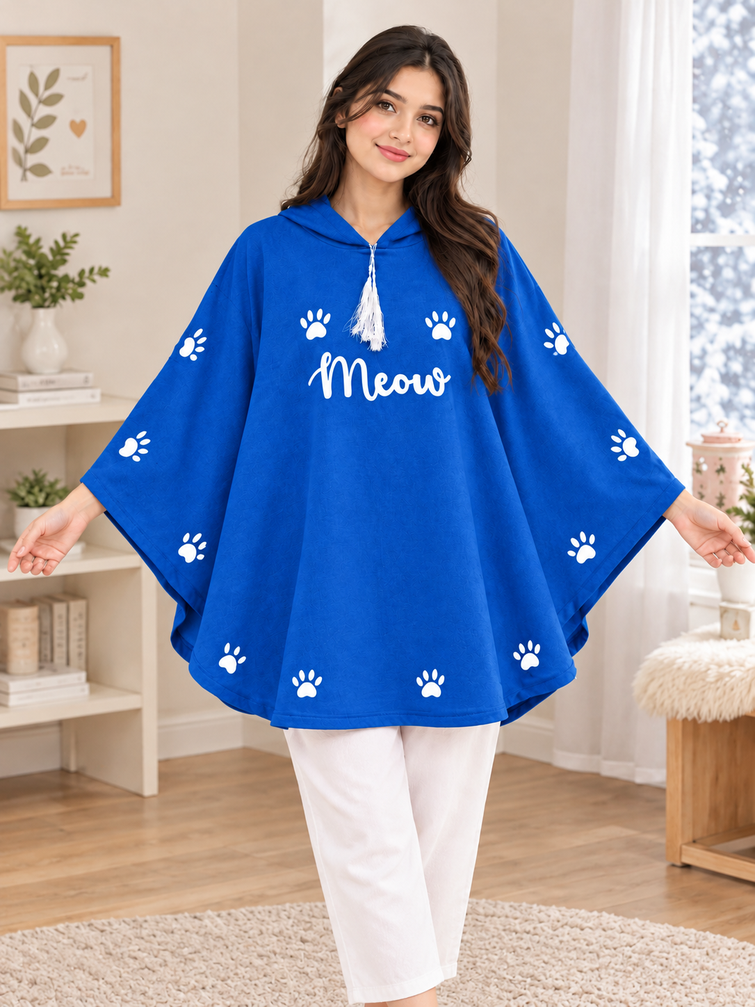 Meow Cozy Poncho — Royal Blue — front