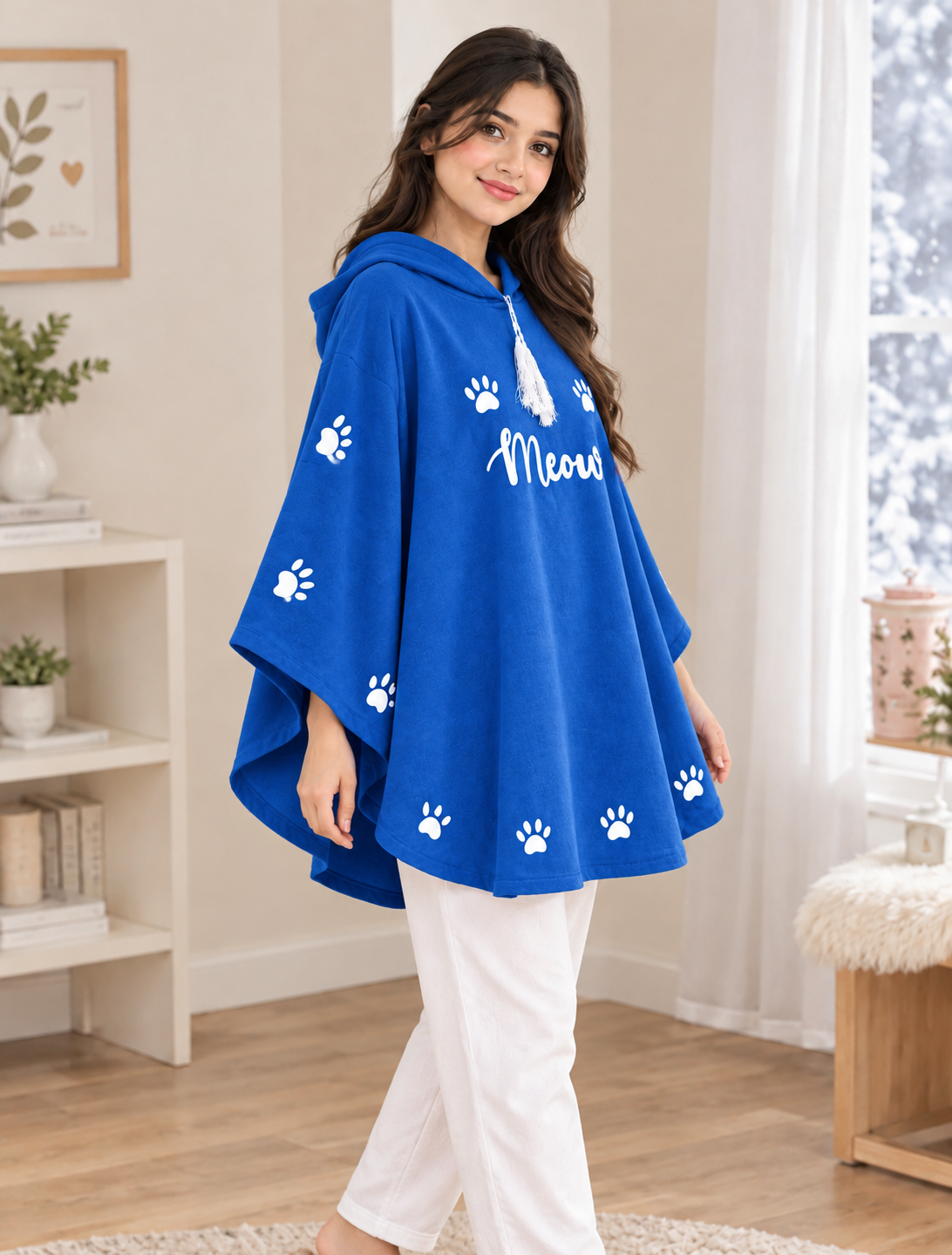 Meow Cozy Poncho — Royal Blue — side