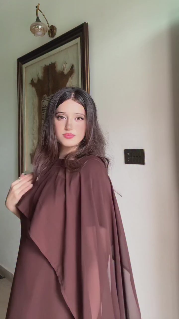 Graceful Cape Shawl Dress BROWN