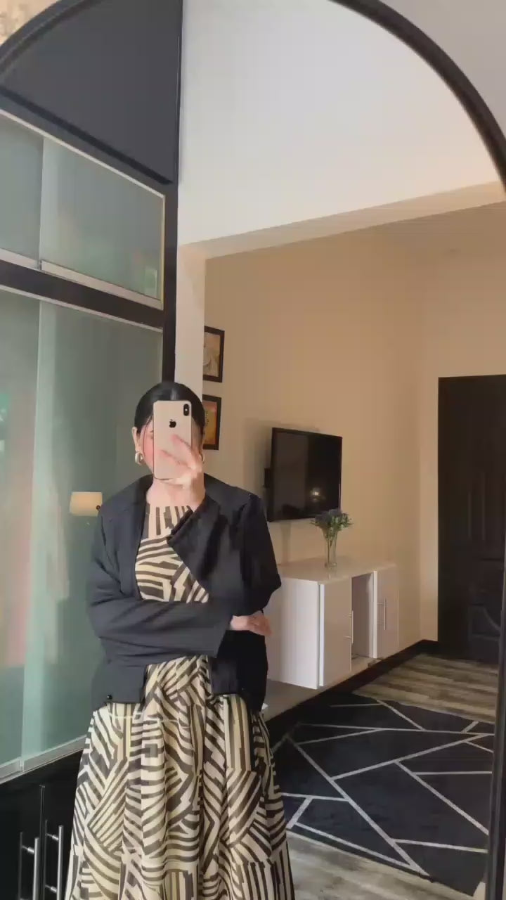 Vibrant Abstract Maxi with Cropped Black Coati