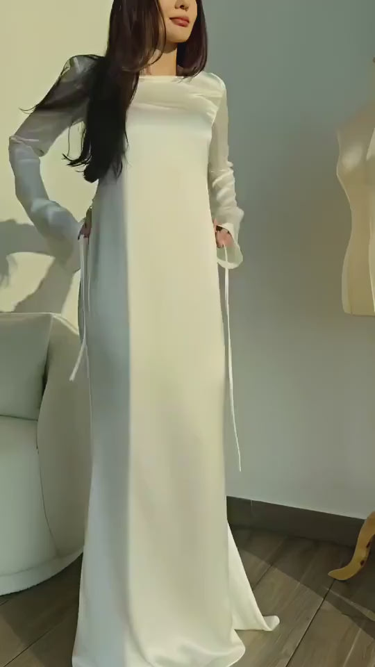 WHITE Silk Adjustable Bodycon Maxi Dress – Elegant Silky Fit with Custom Waist design