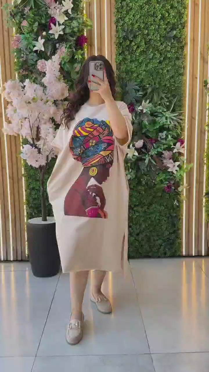 ELEGANT DROP SHOULDER PRINTED LONG TOP