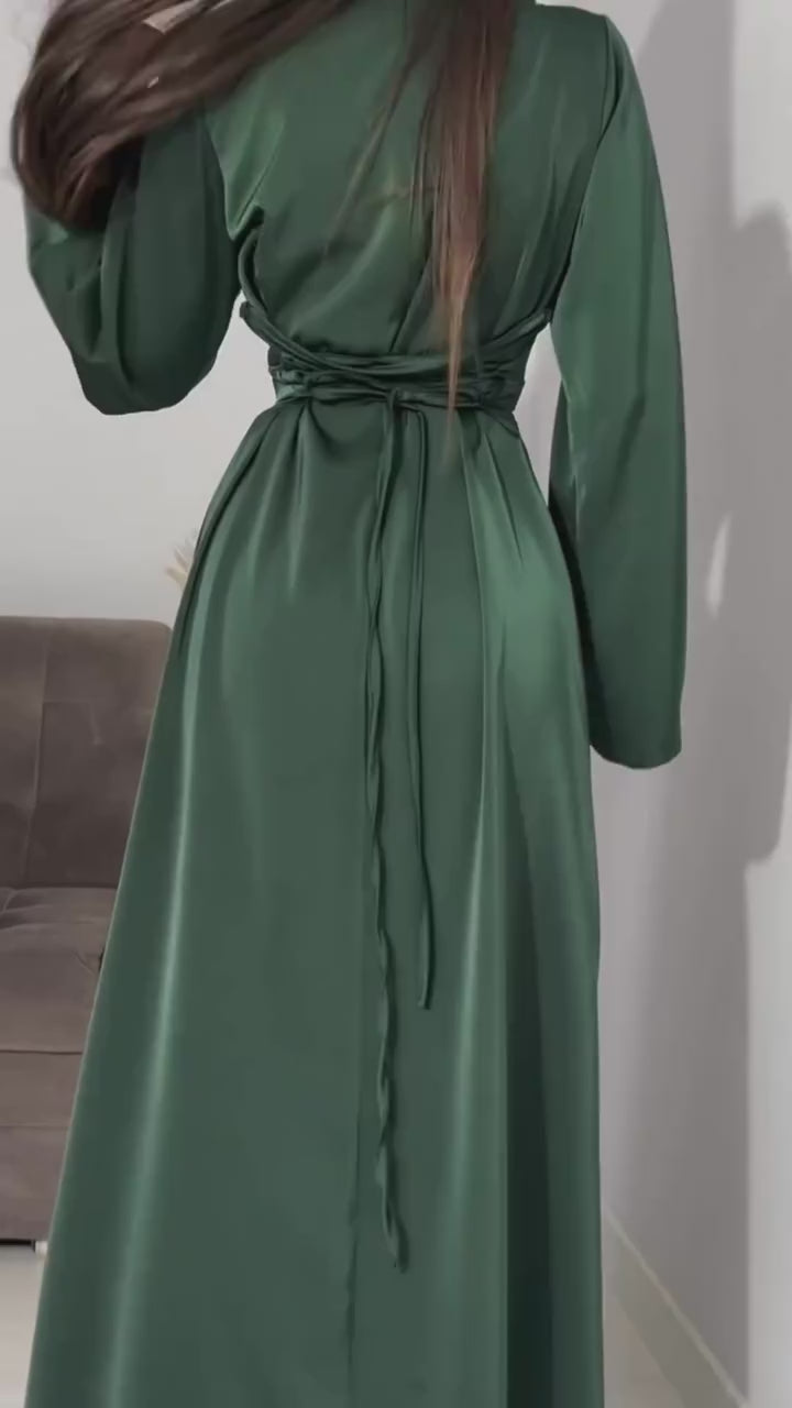 DARKGREEN Silk Adjustable Bodycon Maxi Dress – Elegant Silky Fit with Custom Waist Design