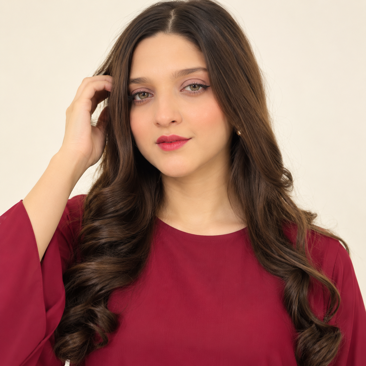 Rose Bell maroon co-ord — close-up