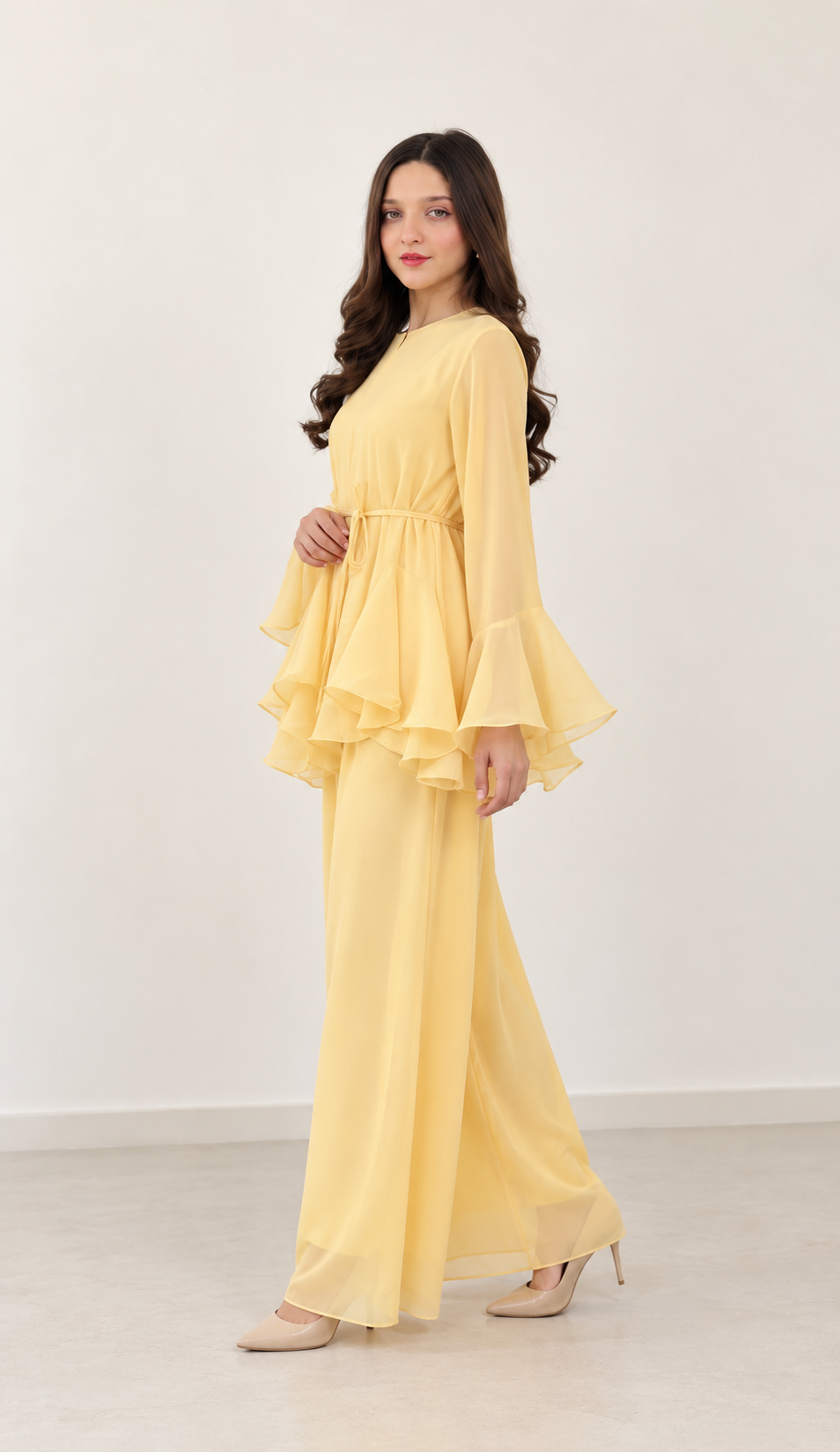 Rose Bell yellow co-ord — side pose
