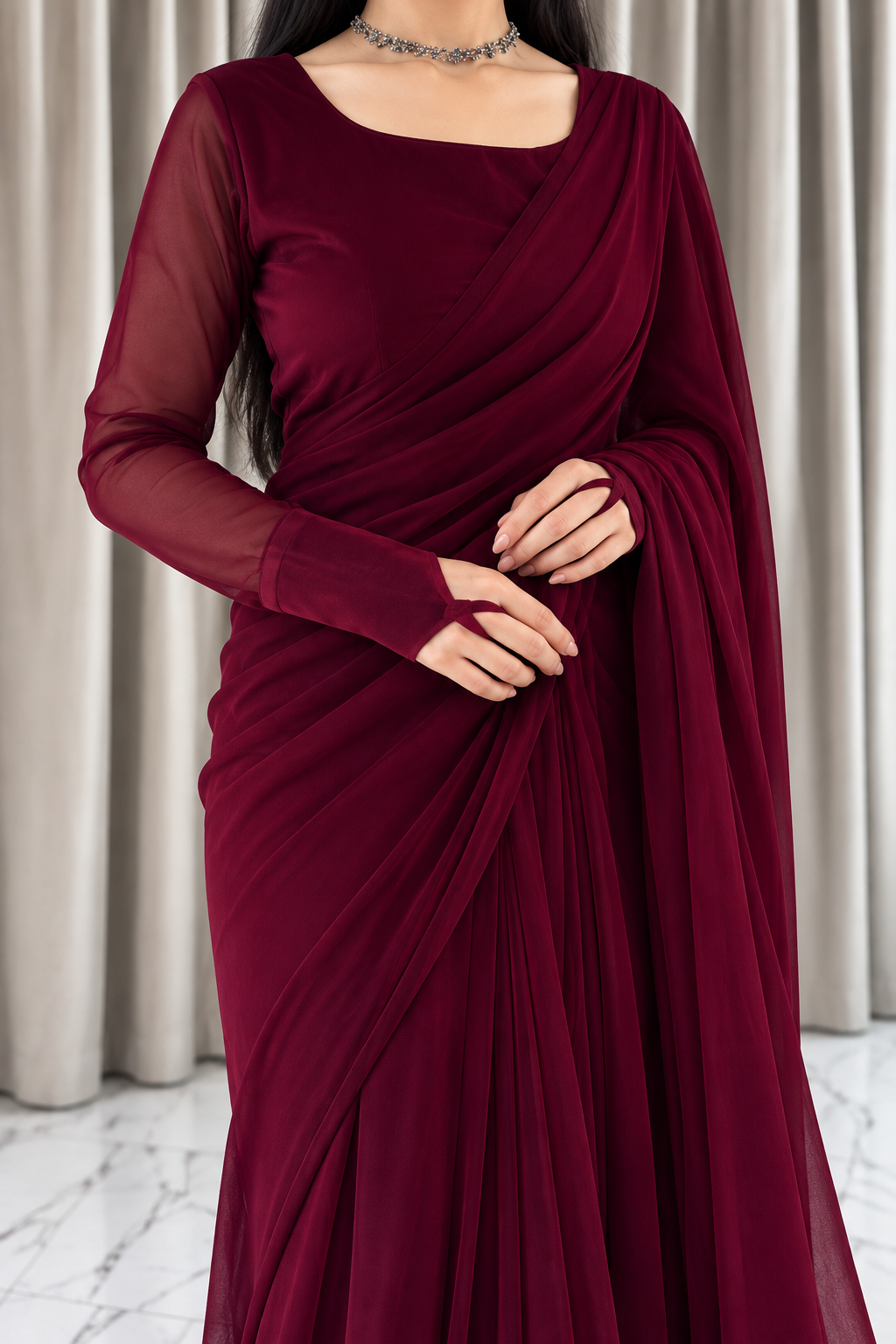 Surkh Meher Saree — Close-up view