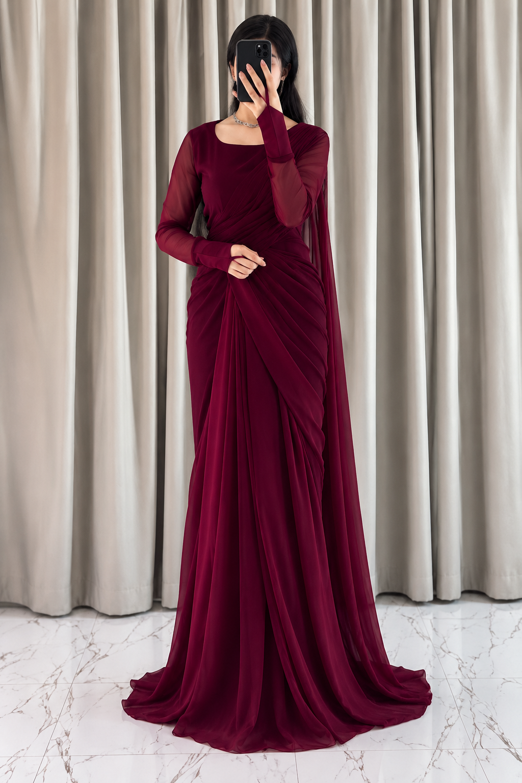 Surkh Meher Saree — Front view