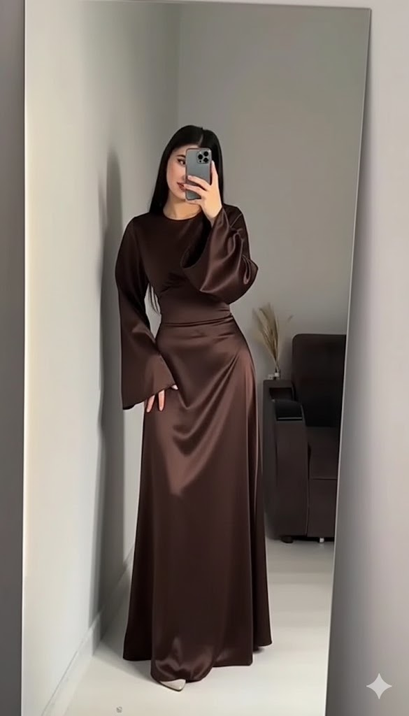 CHOCOLATE BROWN Silk Adjustable Bodycon Maxi Dress – Elegant Silky Fit with Custom Waist Design