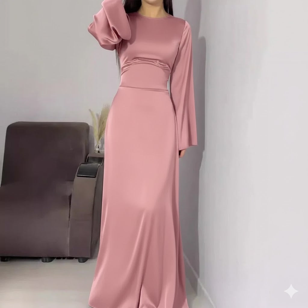 ROSYPINK Silk Adjustable Bodycon Maxi Dress – Elegant Silky Fit with Custom Waist Design