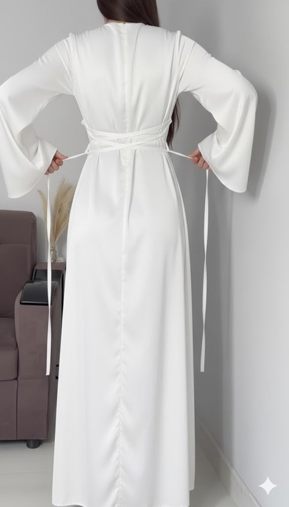 WHITE Silk Adjustable Bodycon Maxi Dress – Elegant Silky Fit with Custom Waist design