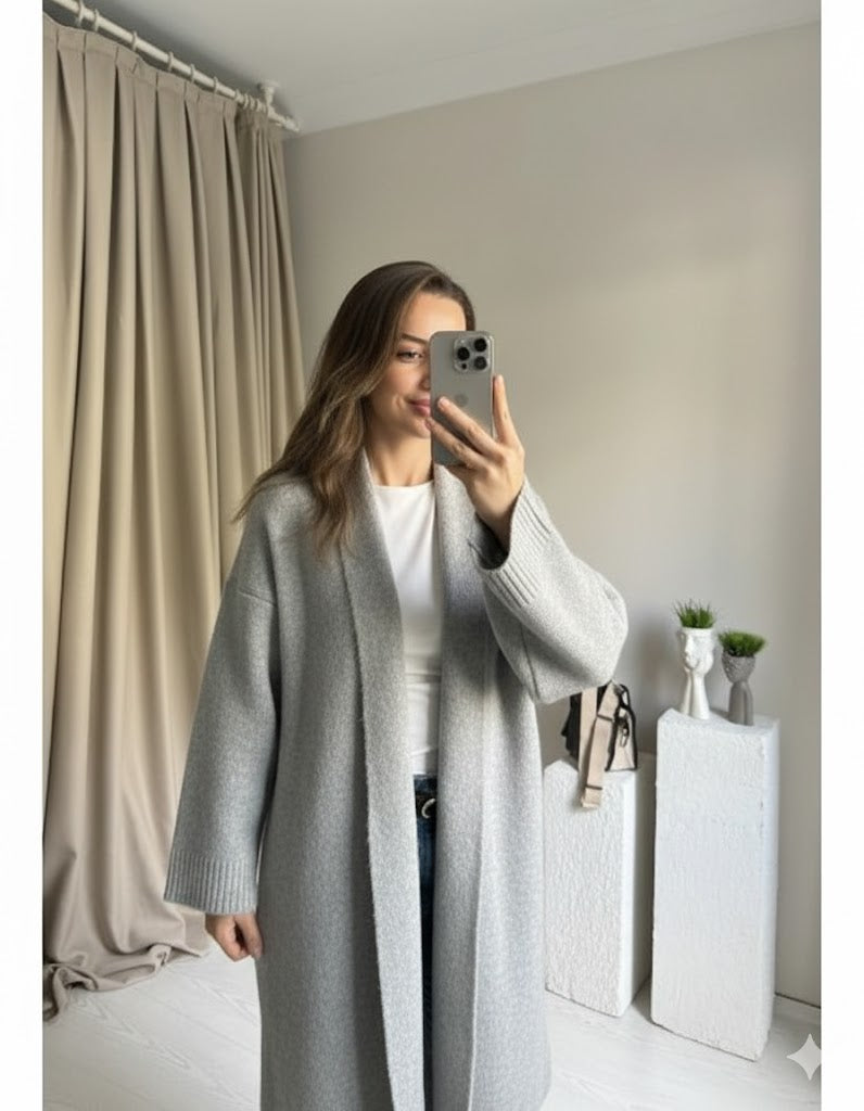 Longline Knit Open Cardigan Coatigan for Women
