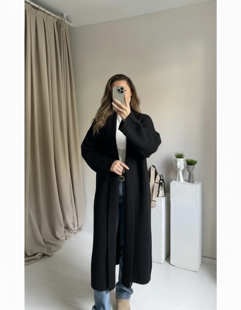 Longline Knit Open Cardigan Coatigan for Women