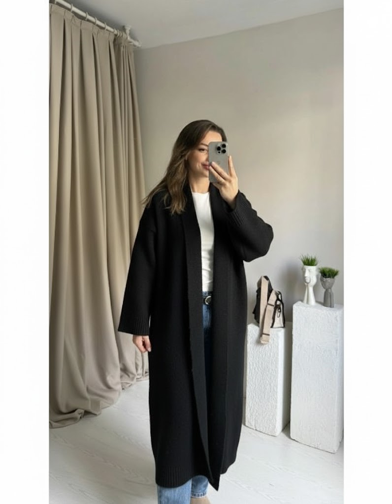 Longline Knit Open Cardigan Coatigan for Women